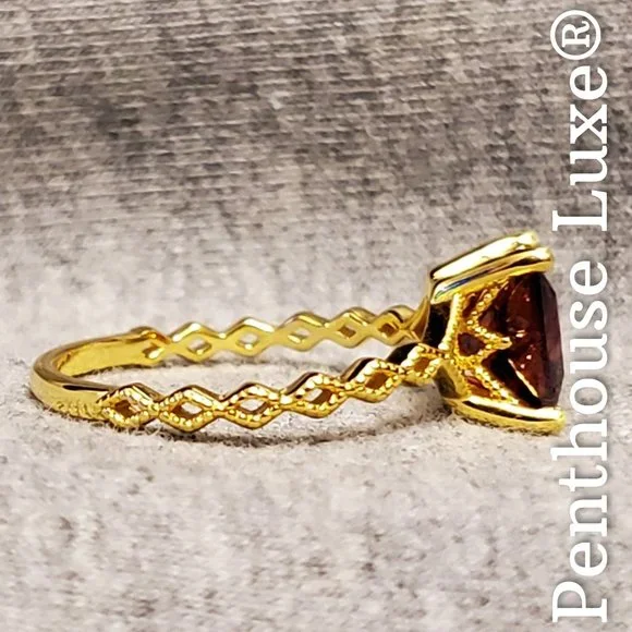 REAL Red Garnet 14k Yellow Gold Sterling Silver Ring - Picture 4 of 6